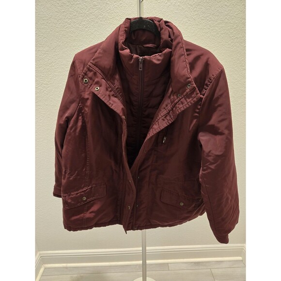 Talbots XLP Red/Burgundy 80% Down Jacket Parka Zip Snap Closure Y2K Cargo - Picture 1 of 13